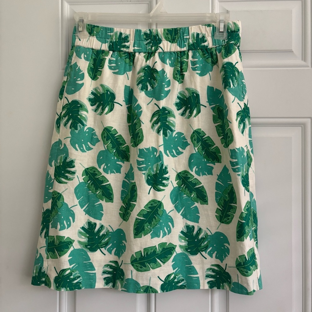 J. Crew Linen Blend Leaf Pattern Skirt, Size Small